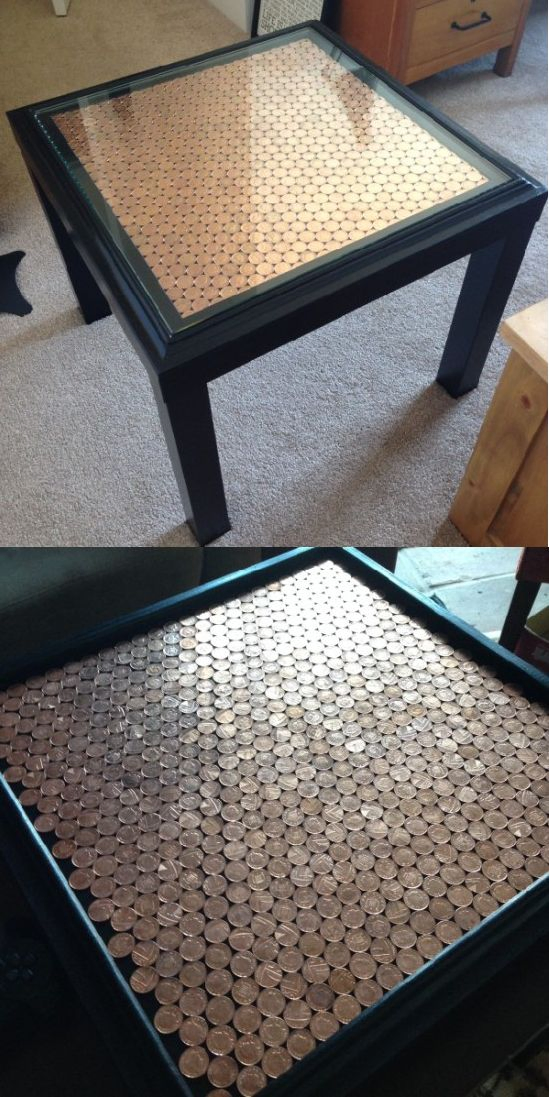 18 Penny Topped Ikea Lack Side Table via simphome