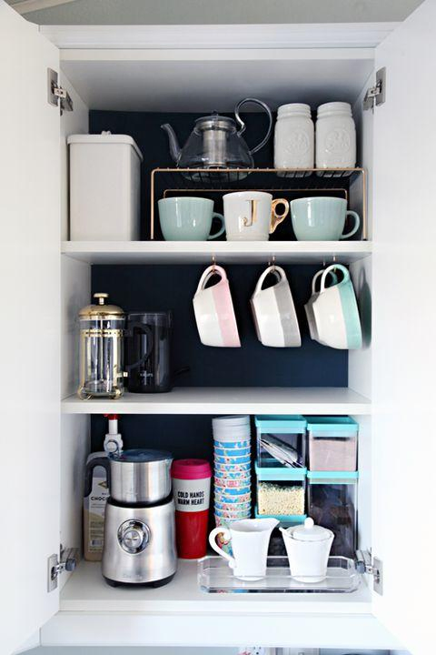 Organized coffee cabinet