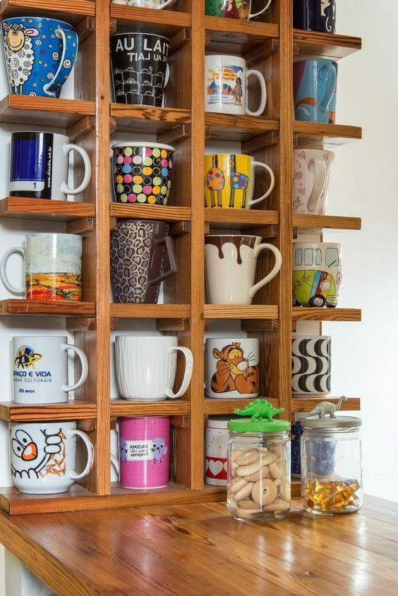 light colored wooden mug storage