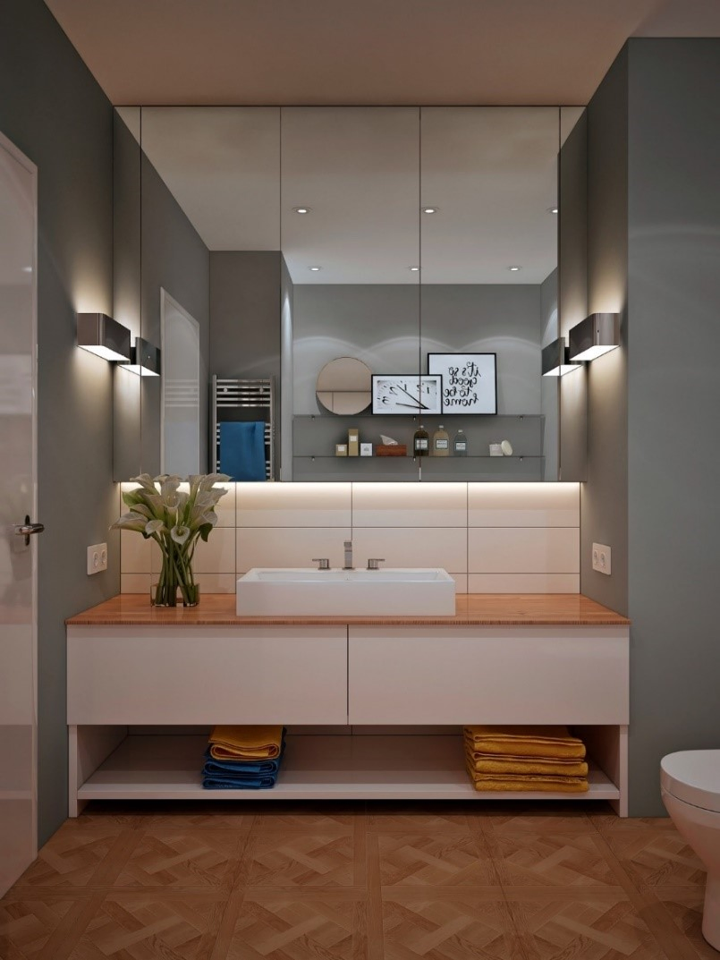 10 White Top Mount Sink in A Gray Modern Bathroom Simphome com