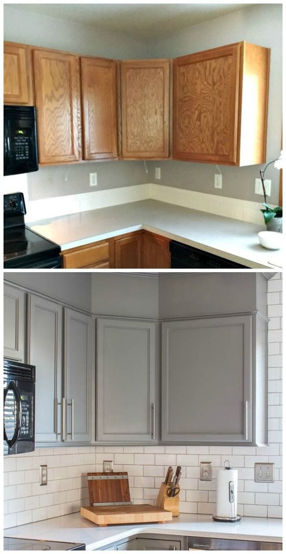 8 A new look with classic features like gray cabinets Quartz counters and subway tile Simphome