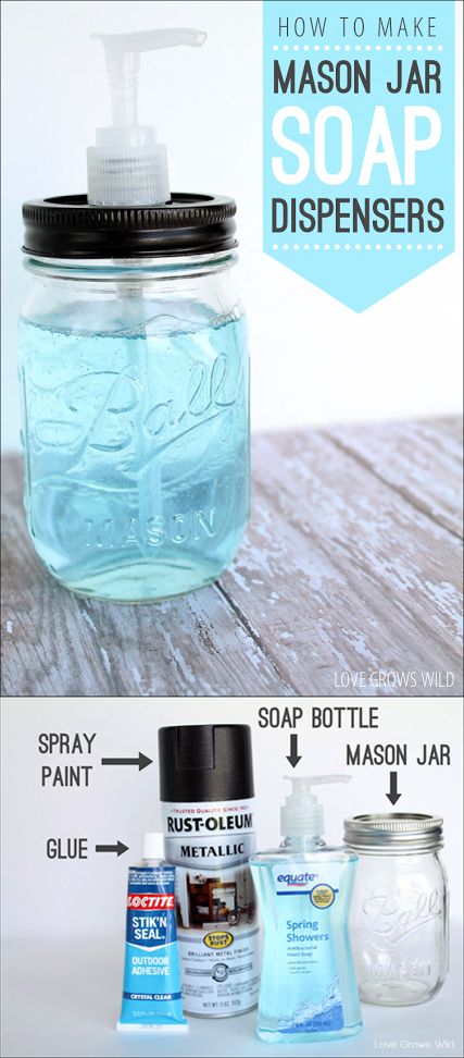 182 How to Make Mason Jar Soap Dispensers via simphome