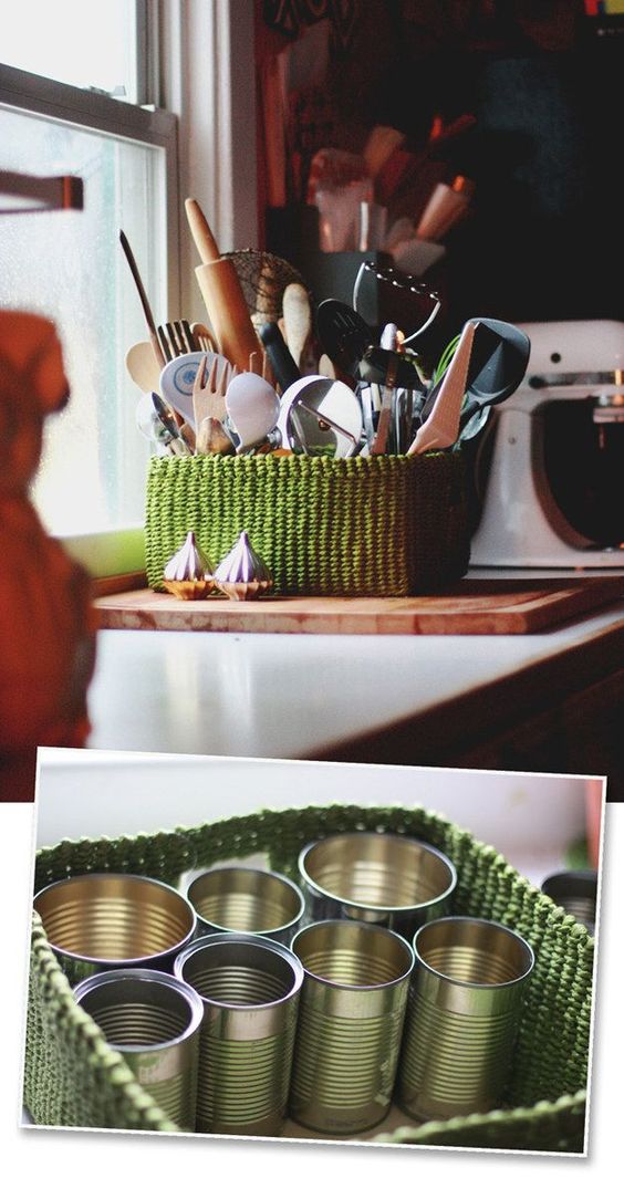186 Turn a basket and clean aluminum cans into a sorted organizer for your kitchen or bathroom via simphome