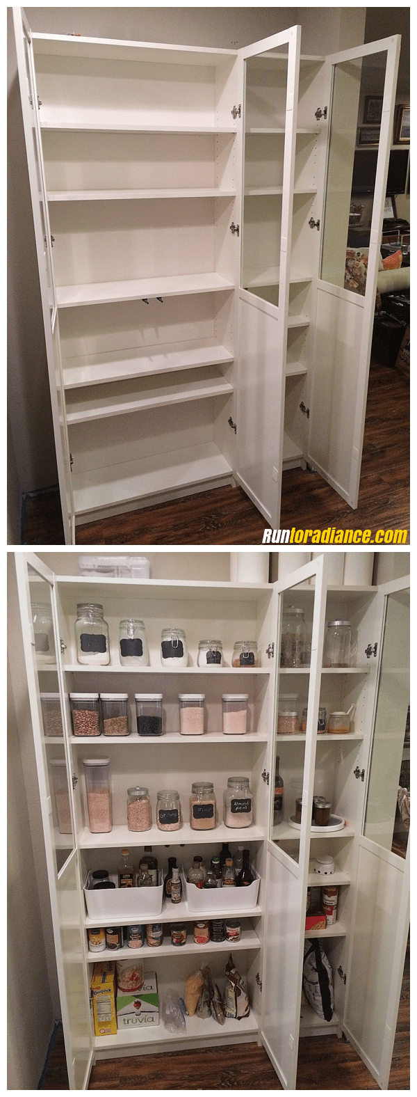21 IKEA billy bookcase coverted as a pantry storage via simphome