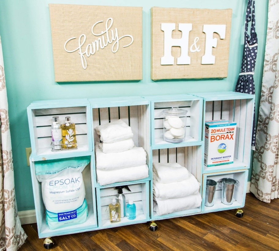 6 Turquoise Wooden Crate Shelves via simphome