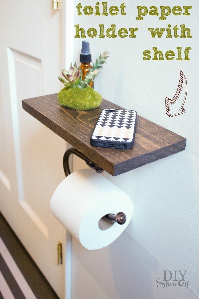 6. A Wall Mounted Shelf with extra Toilet Paper Holder via simphome
