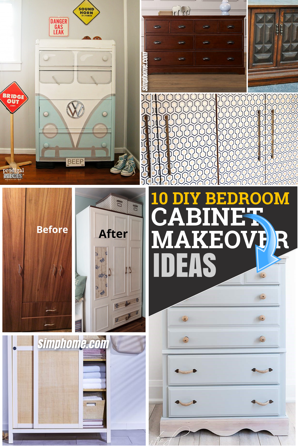 10 DIY Bedroom Cabinet Makeover on a Budget via Simphome.com Feature Pinterest image