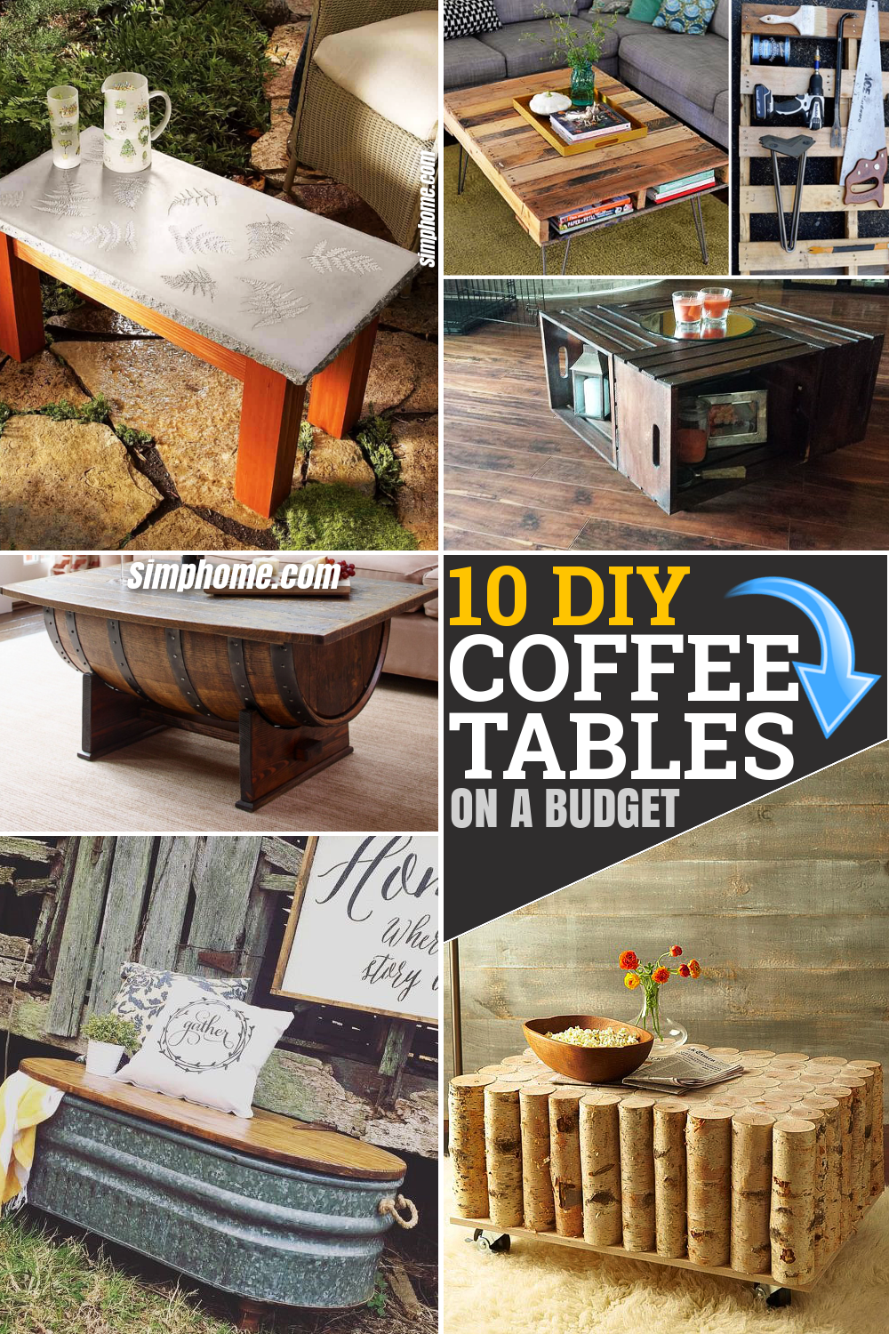 10 DIY Coffee Table on a Budget via Simphome.com Pinterest Featured image