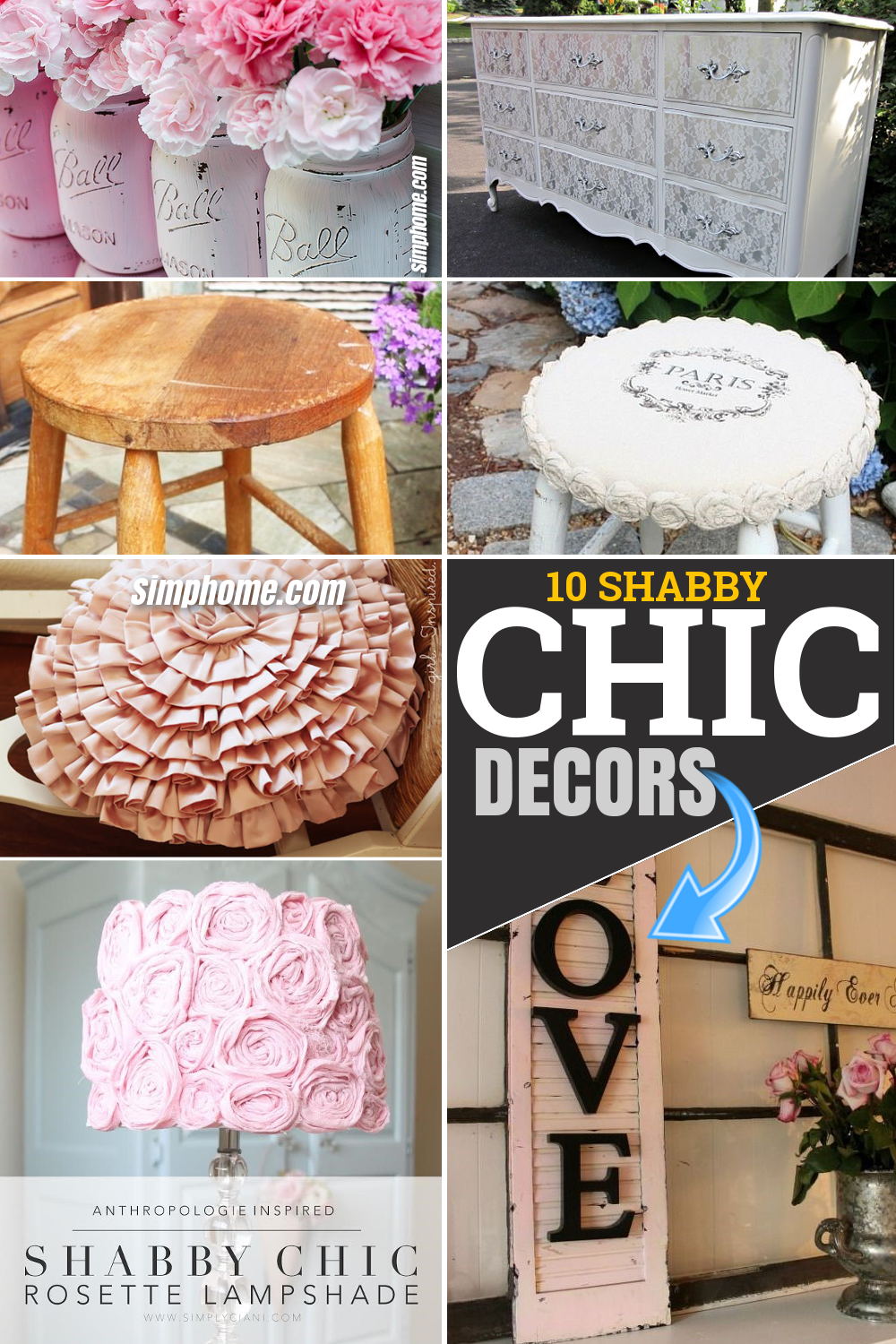 10 DIY Shabby Chic Decor Pieces for Any Corner of Your Room via Simphome.com Pinterest Featured Image