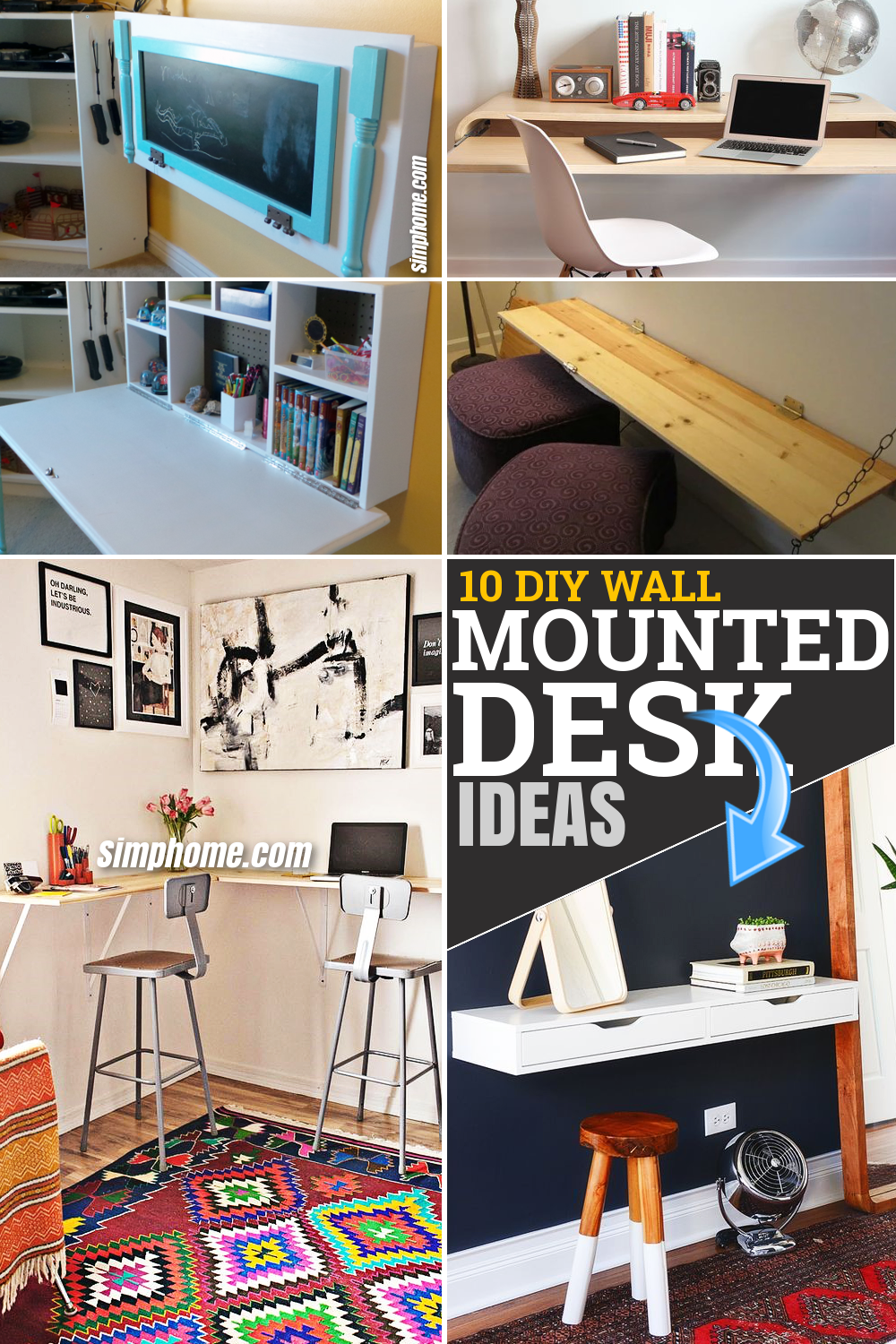10 DIY Wall Mounted Desk Ideas for a Perfect Storage Solution via Simphome.com Featured Pinterest Image