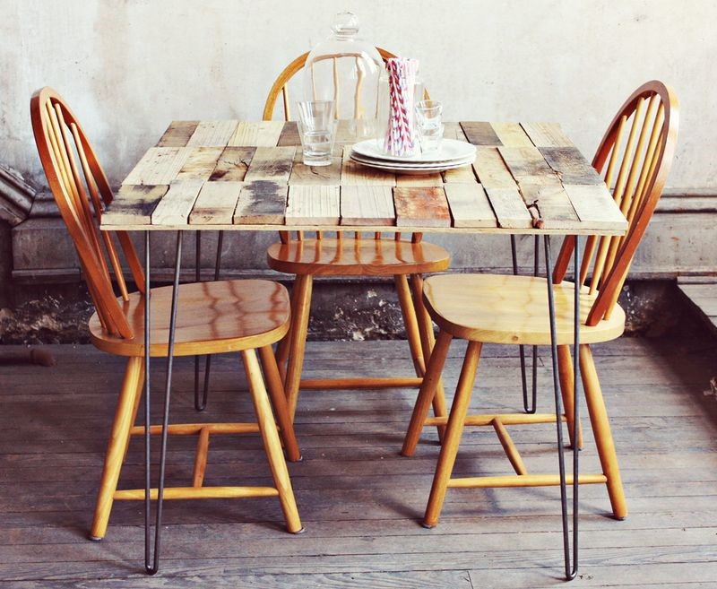 2. DIY Wooden Pallet Dining Table with Hairpin Legs via Simphome