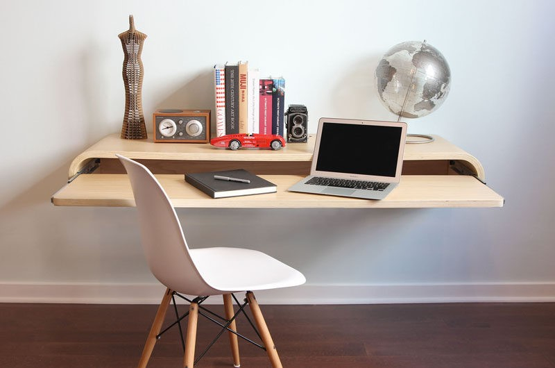 6. Wall Mounted Desk with Extra Workspace via Simphome