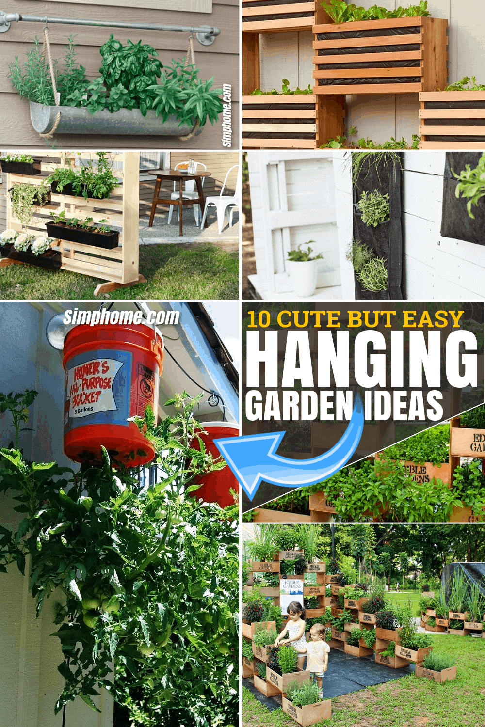 10 cute but easy hanging garden ideas via SIMPHOME.COM Featured Pinterest Image