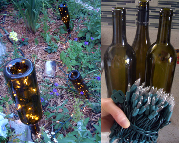 3. Garden Lights from Glass Bottles and String Lights via SIMPHOME.COM