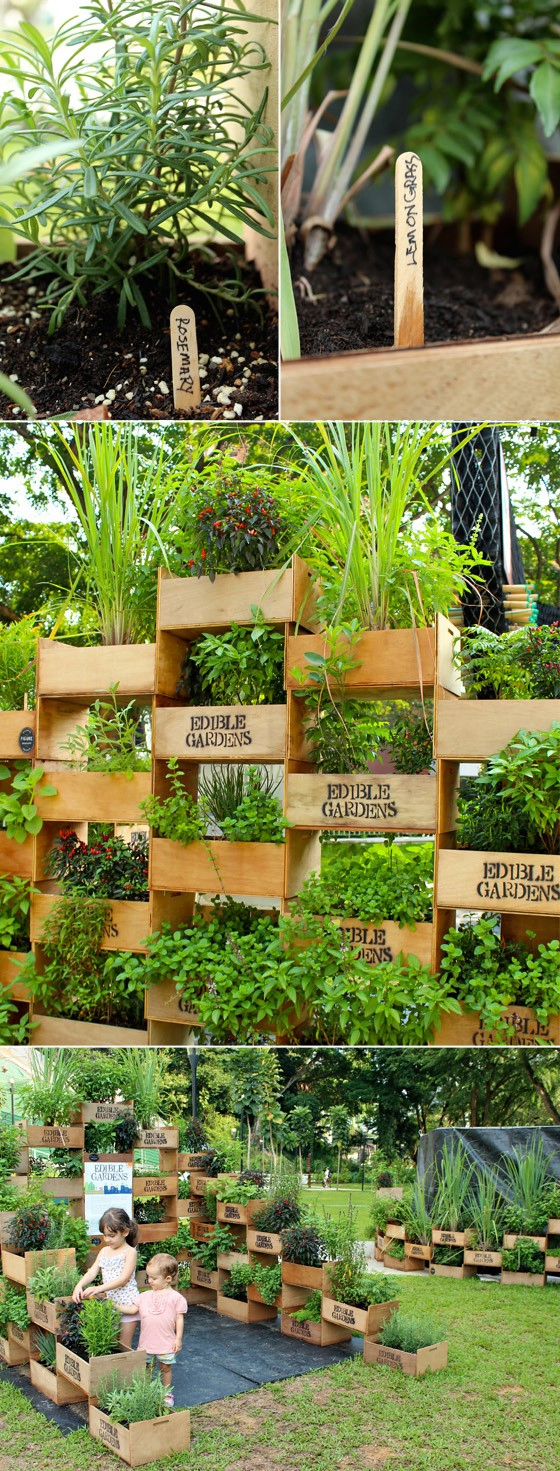4. Stacked Crates Mini Garden Project Idea via Simphome.com