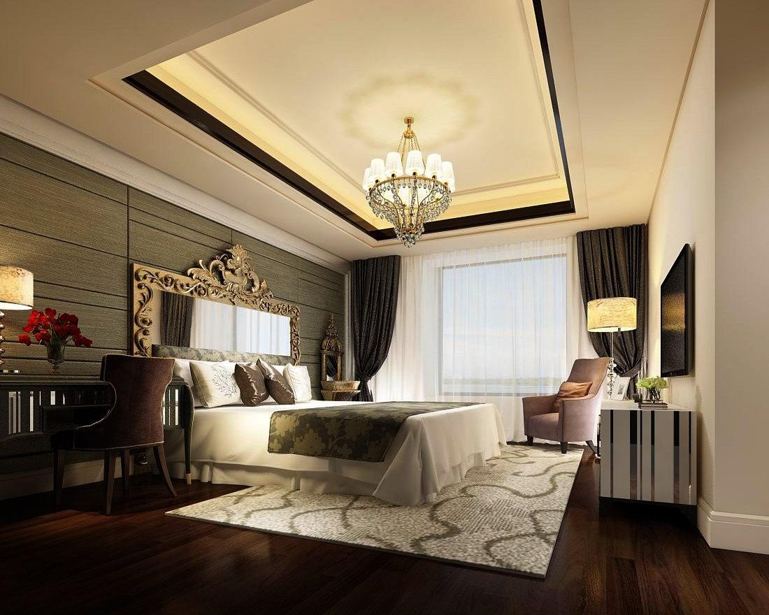 1.SIMPHOME.COM.Luxurious Bedroom with a Chandelier