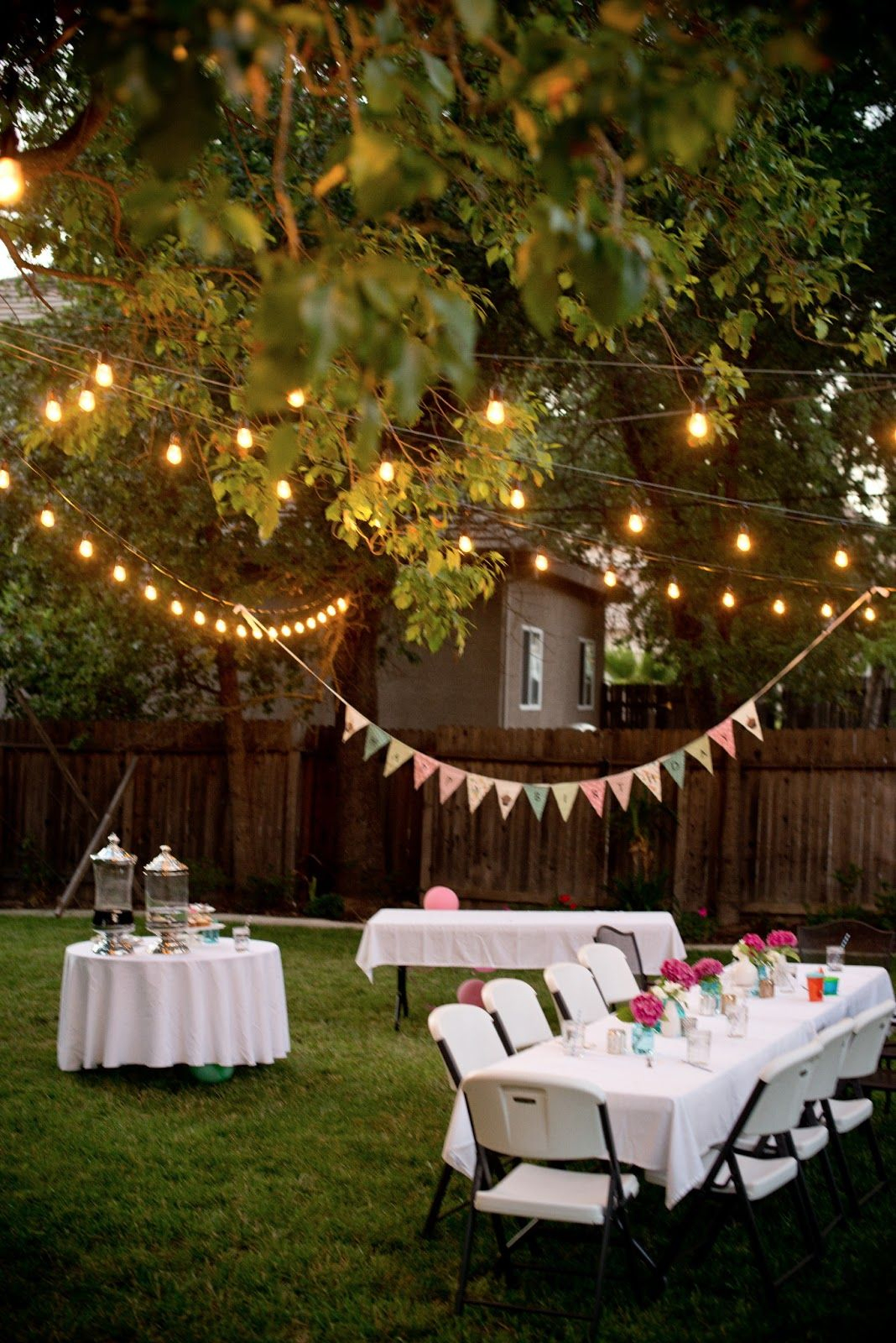 16.SIMPHOME.COM backyard birthday fun pink hydrangeas polka dot napkins garden