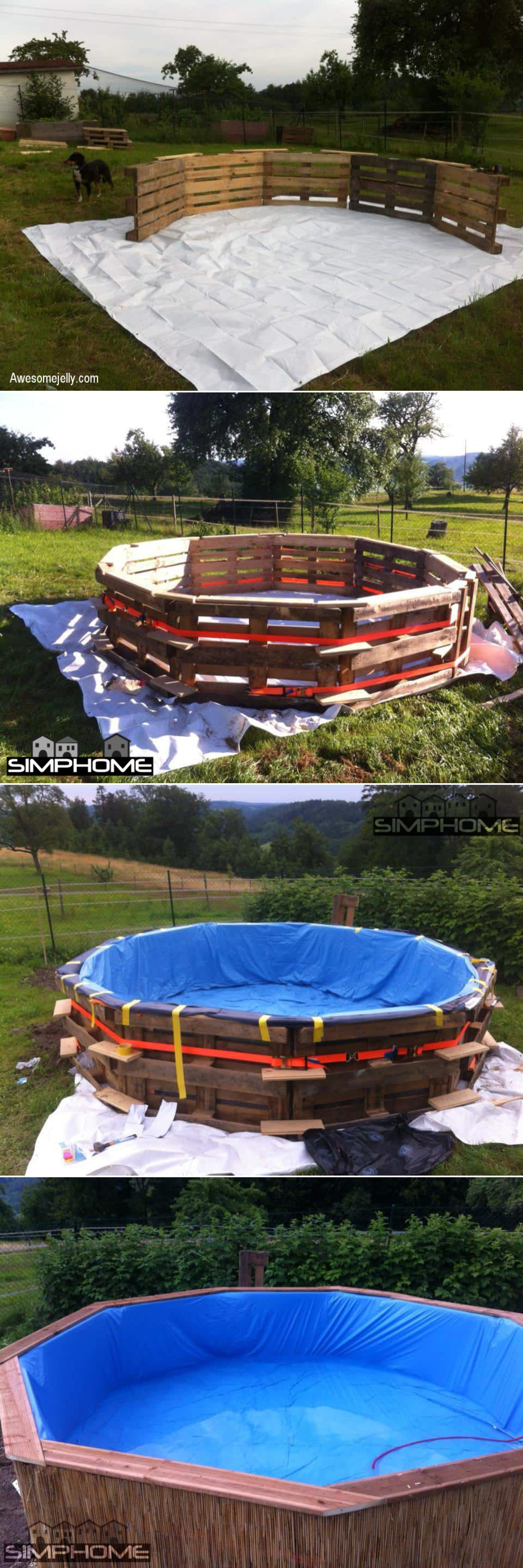 4.DIY Above Ground Pool from Wood Pallet via Simphome.com