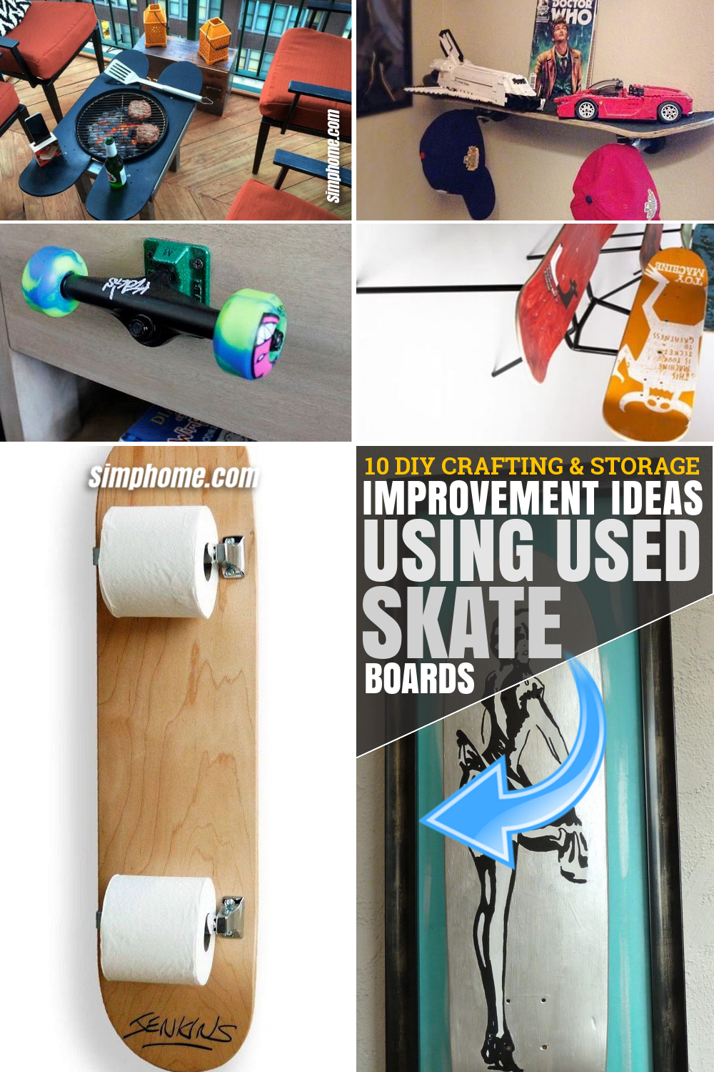 SIMPHOME.COM 10 DIY Crafting and Storage Improvement Ideas Using Used Skateboards Pinterest Featured Image