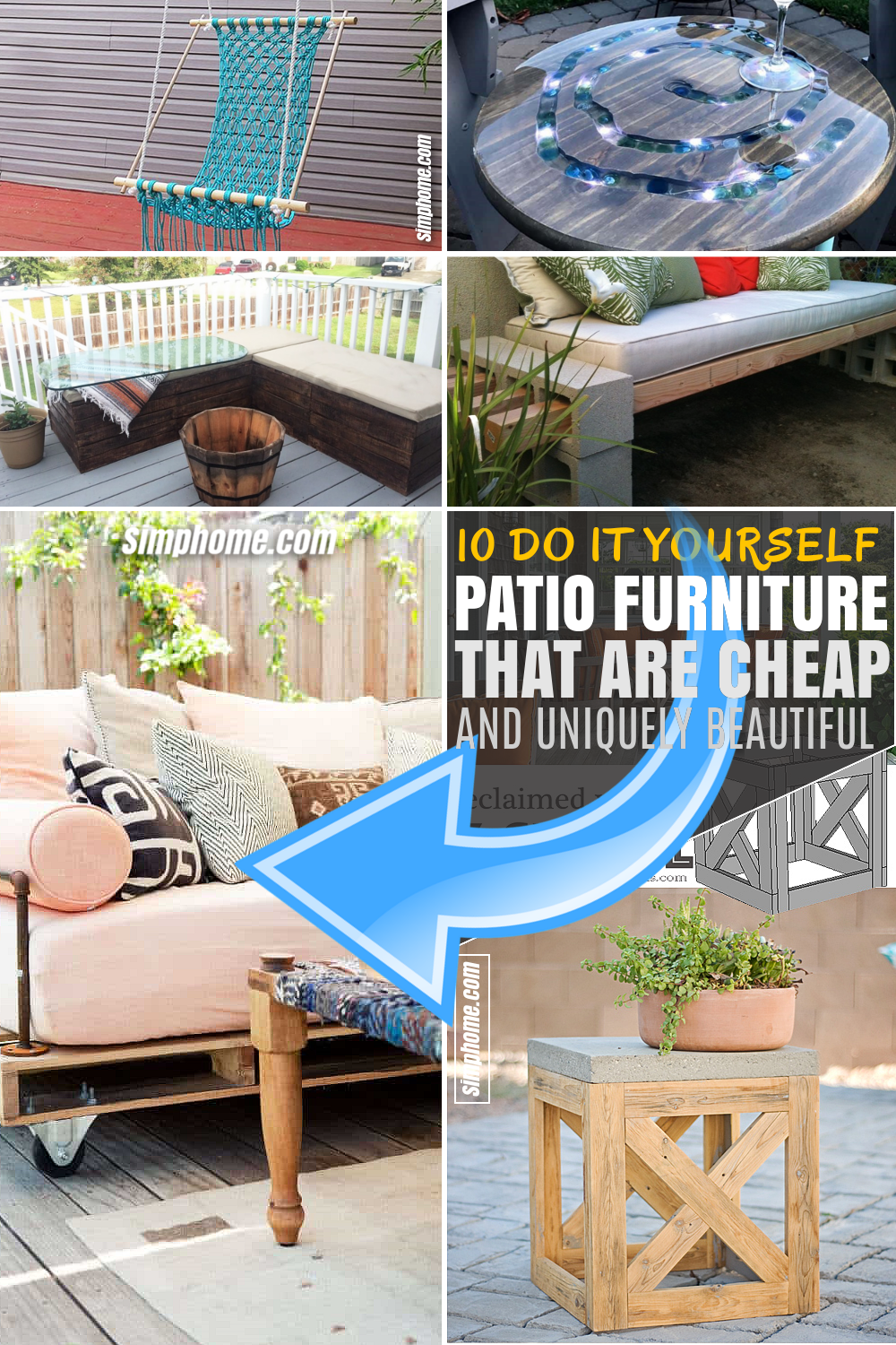 SIMPHOME.COM 10 DIY Patio Furniture Projects that are Cheap Featured Pinterest