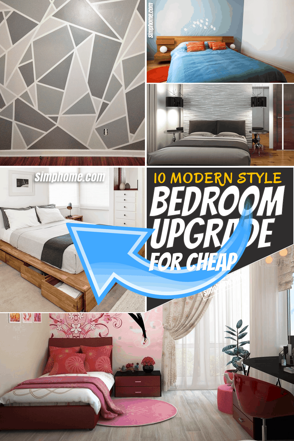 SIMPHOME.COM 10 Modern Style Bedroom Upgrade for Cheap Featured Pinterest Image
