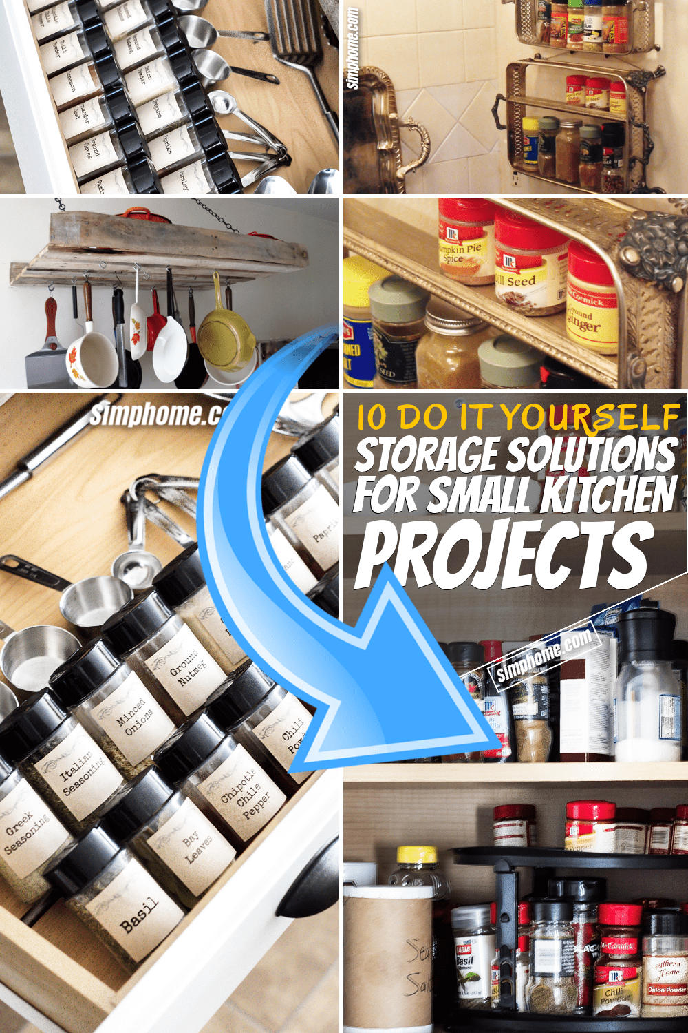 Simphome.com 10 DIY Storage Solution Projects for Small Kitchens Pinterest Featured Image