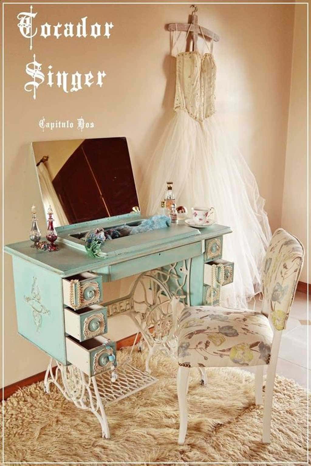 6. Turn an Old Sewing Machine into a Chic Dressing Table By Simphome.com