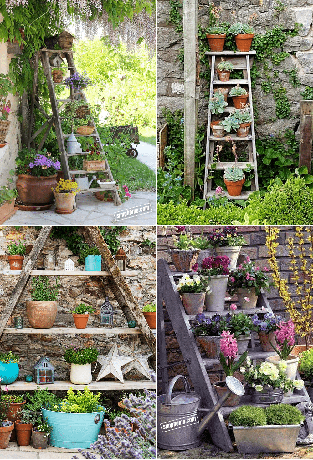 10.Simphome.com Use Old Ladders to Display Your Plants