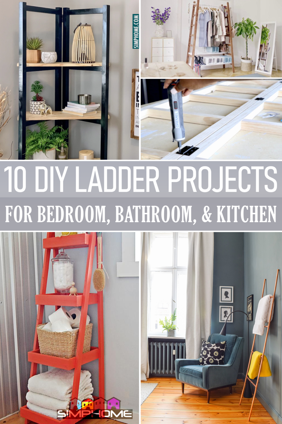 10 DIY Ladder Project Ideas for Your Bedroom Bathroom and Kitchen via Simphome.comFeatured