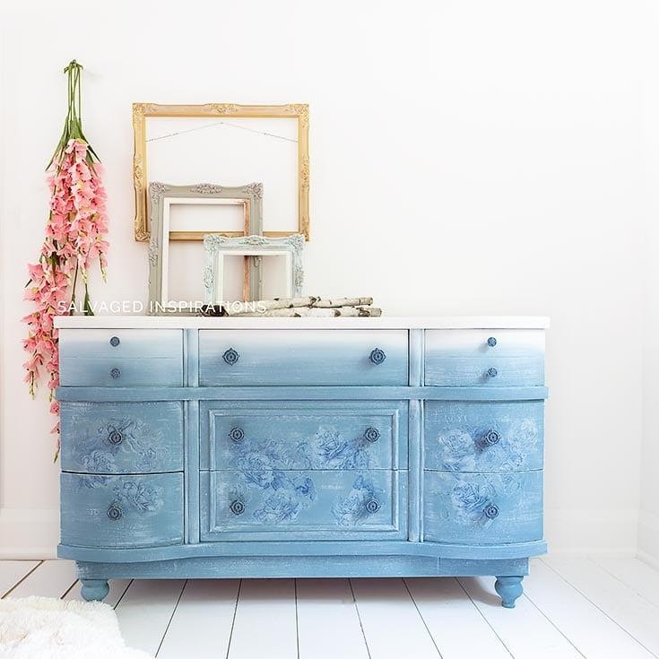 3. Dusty Blue Floral Painted Dresser by simphome.com