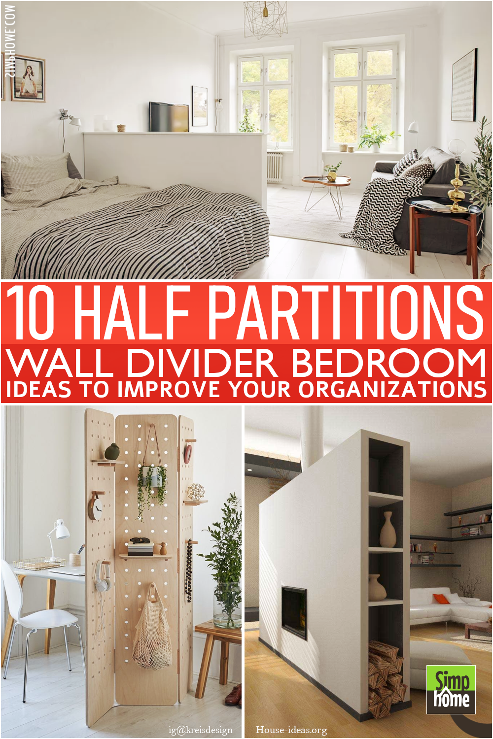 10 half partition or divider wall bedroom via Simphome.com